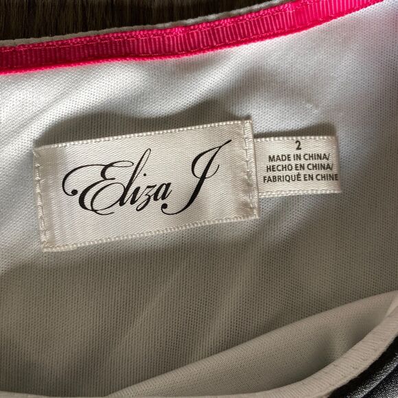 Eliza J Dress Women's 2 Gray Pink Shift Geometric 1/2 Sleeve Art Deco 60's Mod - Picture 8 of 14